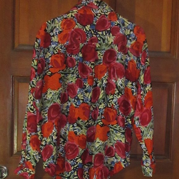 Vtg Long Sleeve Rayon Blouse Sequins Beads Medium - Picture 3 of 4